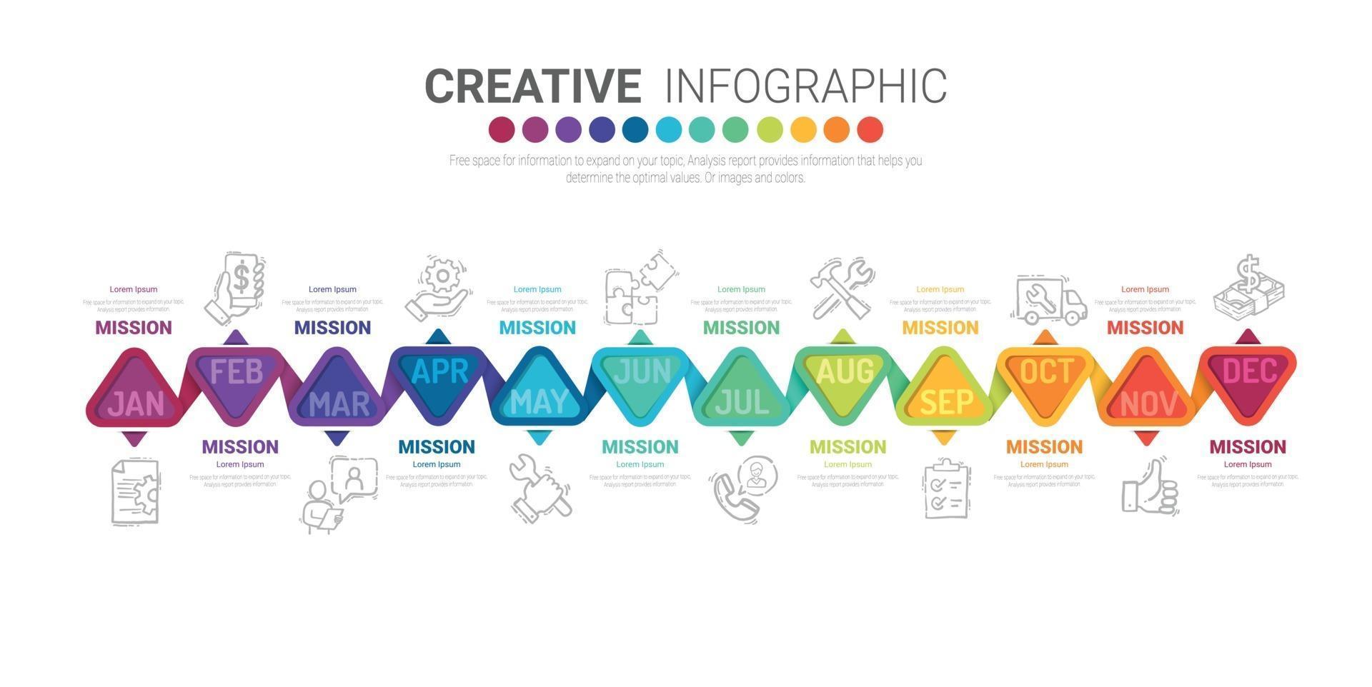 Timeline-Geschäft für 12 Monate, Infografik-Design-Vektor vektor