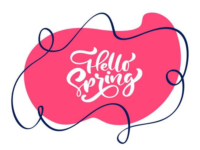 Vintage vektor röd bakgrund med kalligrafisk bokstäver text Hello Spring