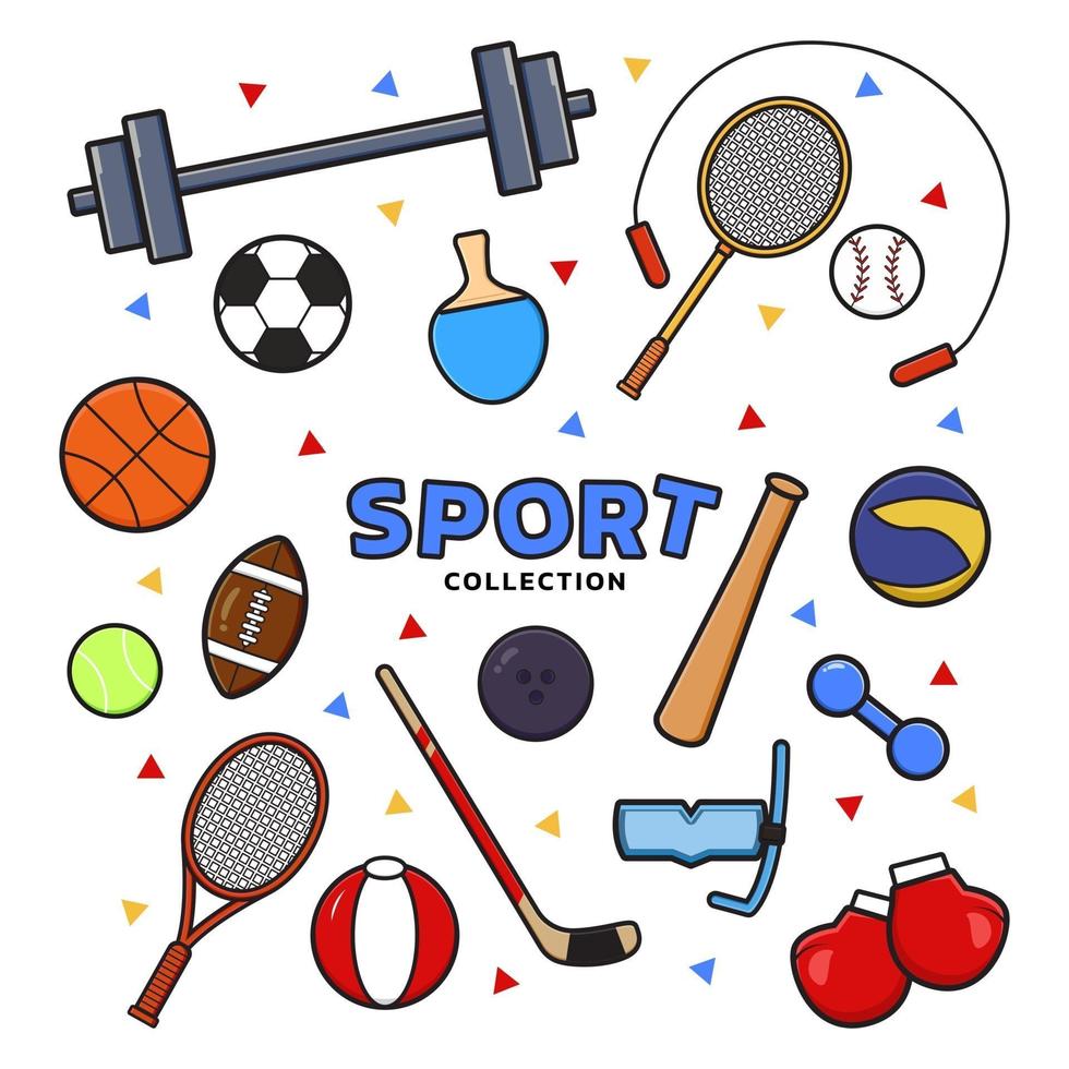 uppsättning samling av sportutrustning tecknad clip art ikon illustration vektor