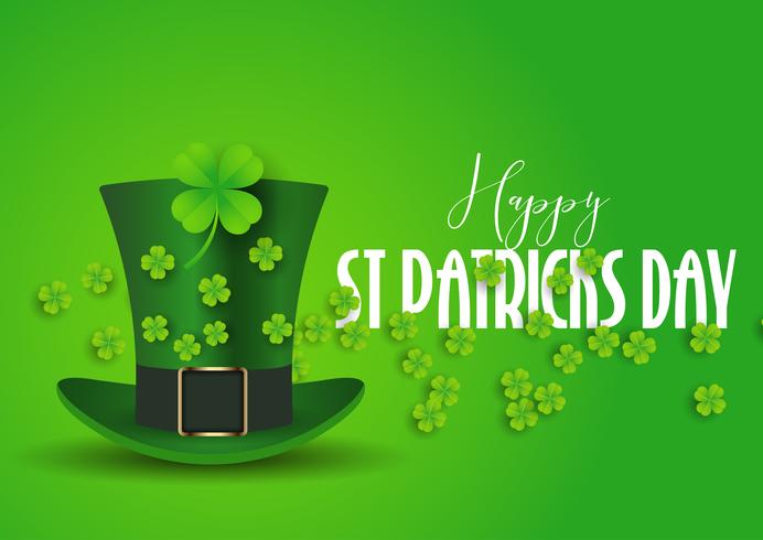 St Patrick&#39;s Day bakgrund med topp hatt och shamrock vektor