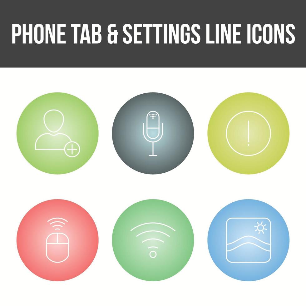 einzigartiger Telefon-Tab und Einstellungen-Vektor-Icon-Set vektor