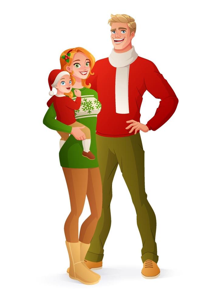 glad familj jul porträtt vektor illustration