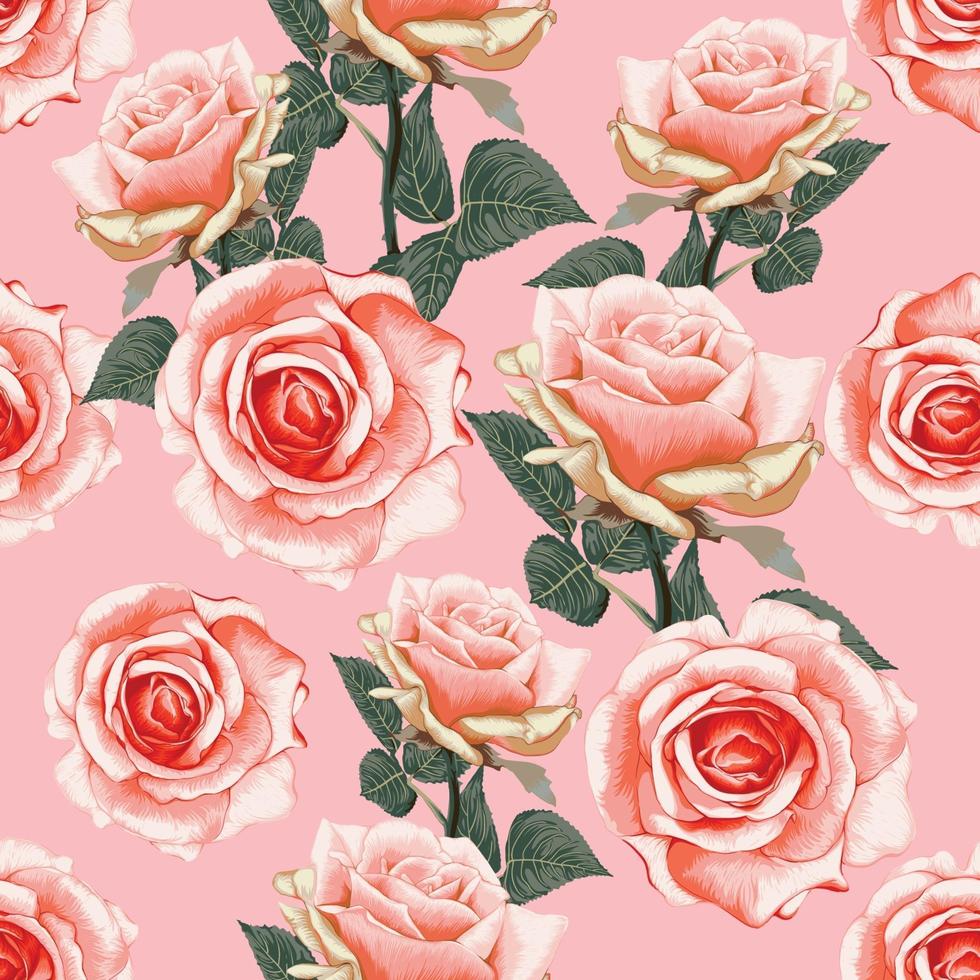 seamless mönster blommigt rosa ros blommor vintage abstrakt bakgrund. vektor