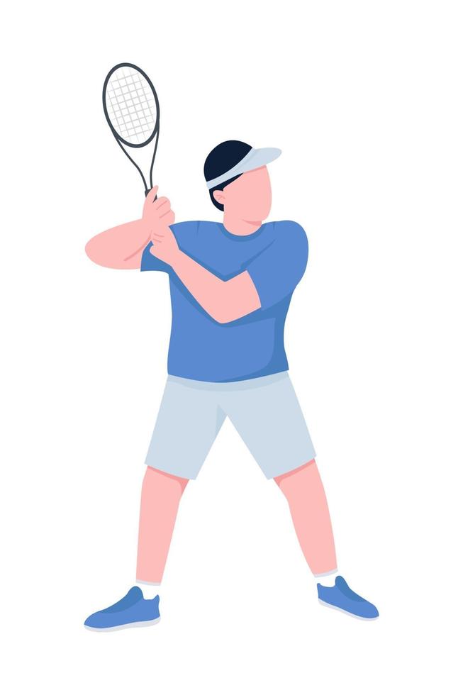Tennisspieler mit Schläger halbflacher Farbvektorcharakter vektor