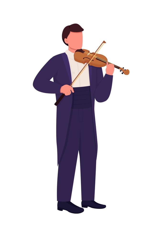Mann, der Geige mit Bogen halbflacher Farbvektorcharakter spielt vektor