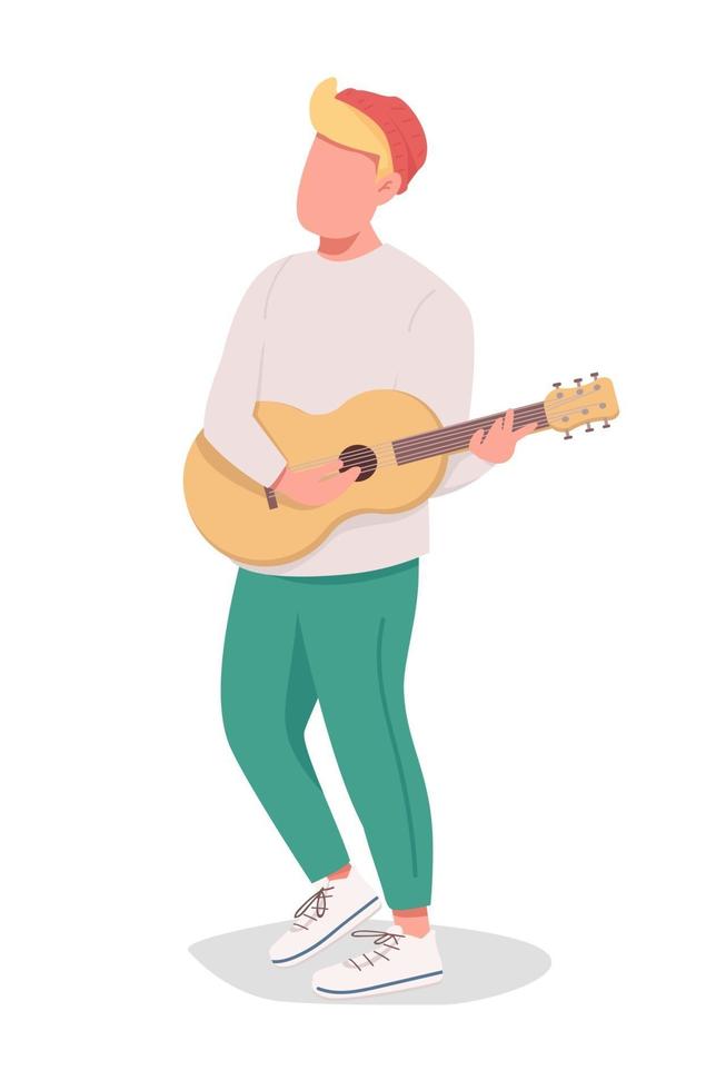 pojke spelar gitarr halv platt färg vektor karaktär
