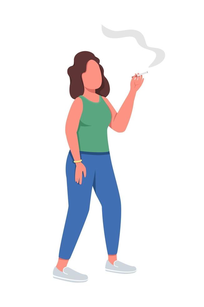 Rauchende Frau halbflacher Farbvektorcharakter vektor