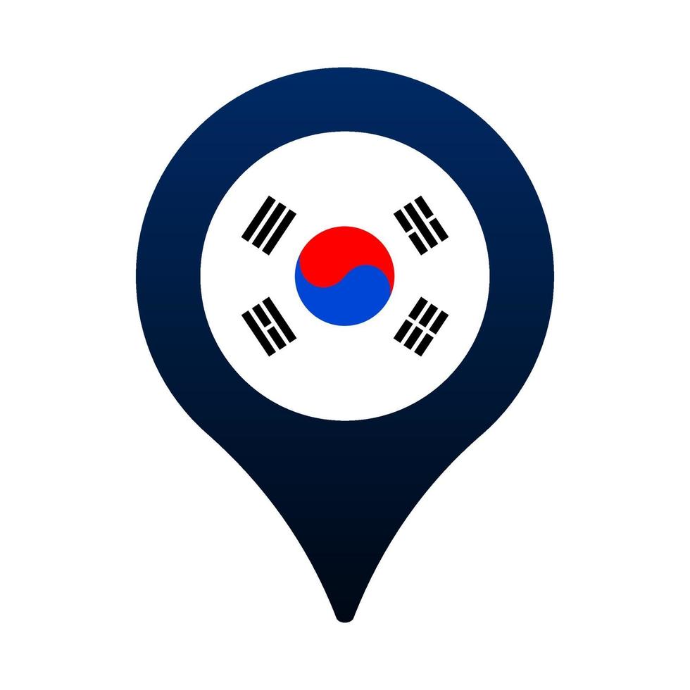 Südkorea-Flagge und Karte-Zeiger-Symbol. vektor
