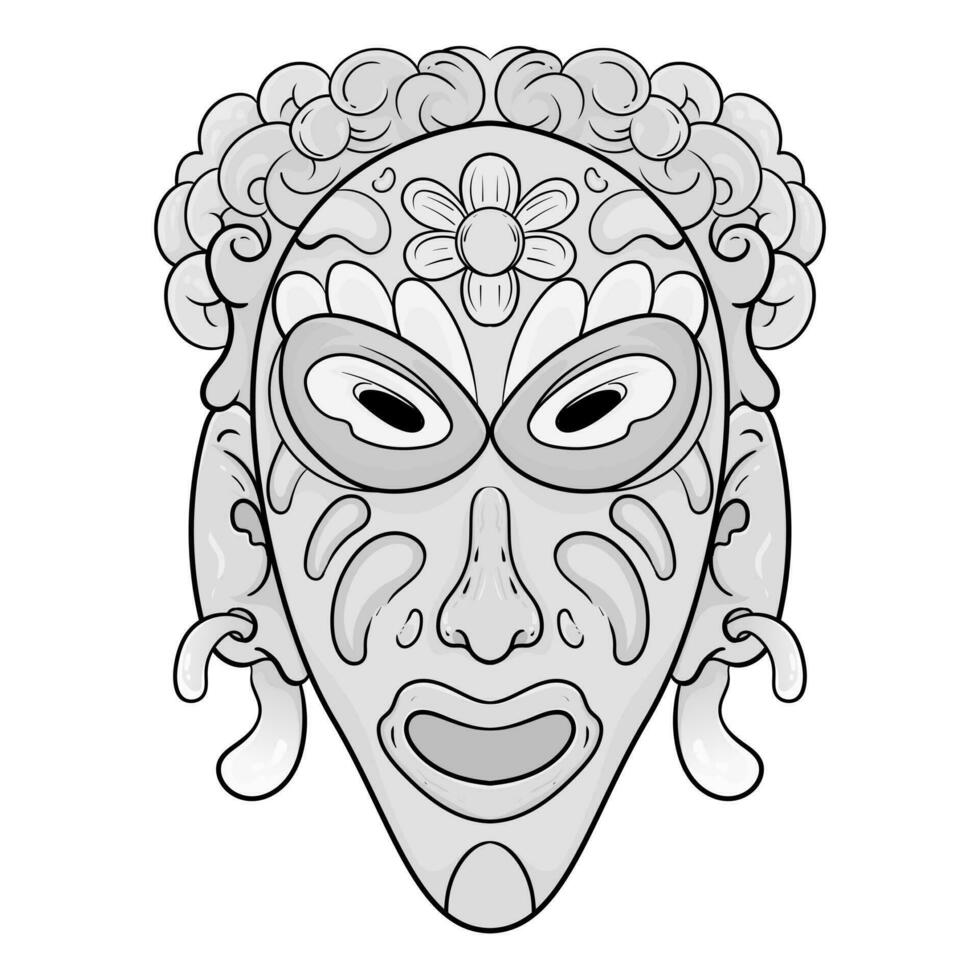 svart och vit linje afrikansk etnisk stam- ritual masker av annorlunda form isolerat på vit bakgrund vektor illustration.