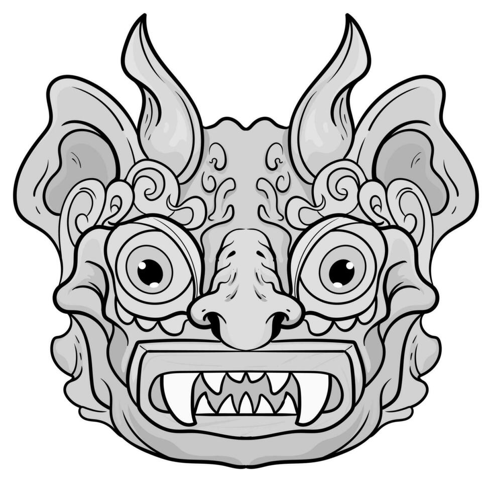 Monster- Barong Kultur Illustration im schwarz und Weiß. Illustration gut zum Tätowierungen und T-Shirt bekleidung Design vektor