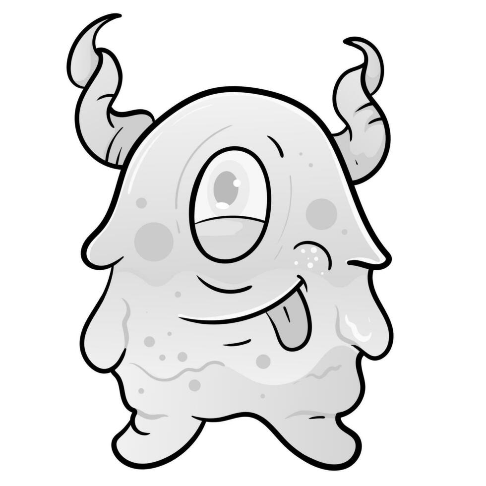handgemalt Gekritzel Färbung Seite süß Monster- Comic Halloween froh Monster- Zeichen Kinder Karikatur Charakter Design zum Poster, Baby Produkte Logo und Verpackung Design. vektor