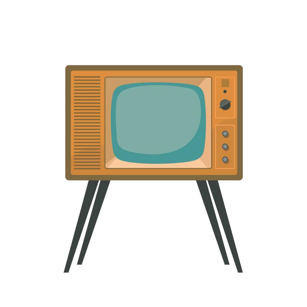 Jahrgang Fernseher 60er Jahre Illustration eben Vektor isoliert auf Weiß Hintergrund. Element zum Geschichte von Fernseher Konzept und Welt Fernsehen Tag