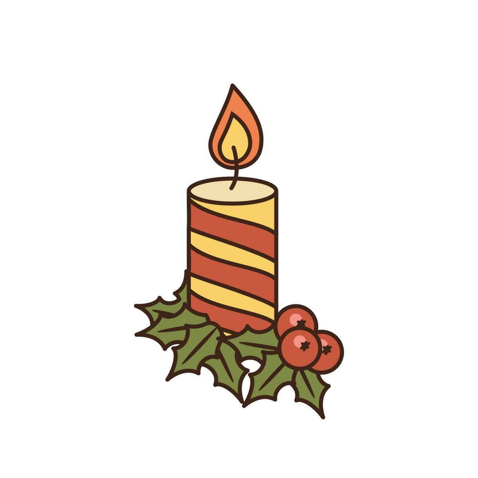 isoliert Weihnachten Kerze und Stechpalme Beere. Vektor Element von Weihnachten und Neu Jahr Veranstaltungen
