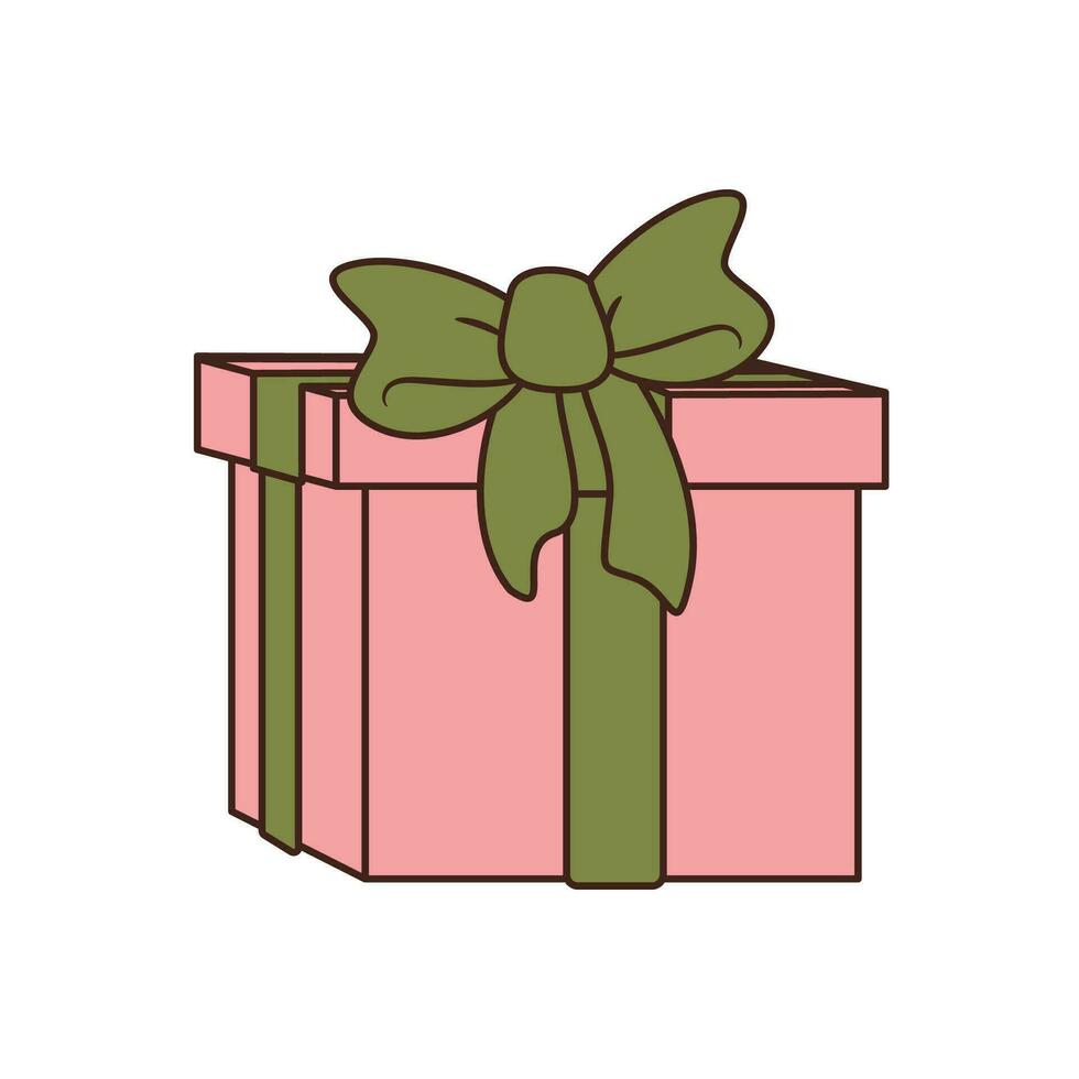 Vektor Illustration von Rosa Geschenk Box mit Grün Bogen. Geschenk Symbol, Geburtstag Feier Geschenk