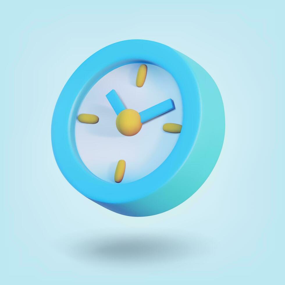 3d Uhr Uhr auf Blau Hintergrund. 3d Alarm Vektor Wiedergabe. Blau Uhr minimal Design Konzept von Zeit. Vektor Illustration