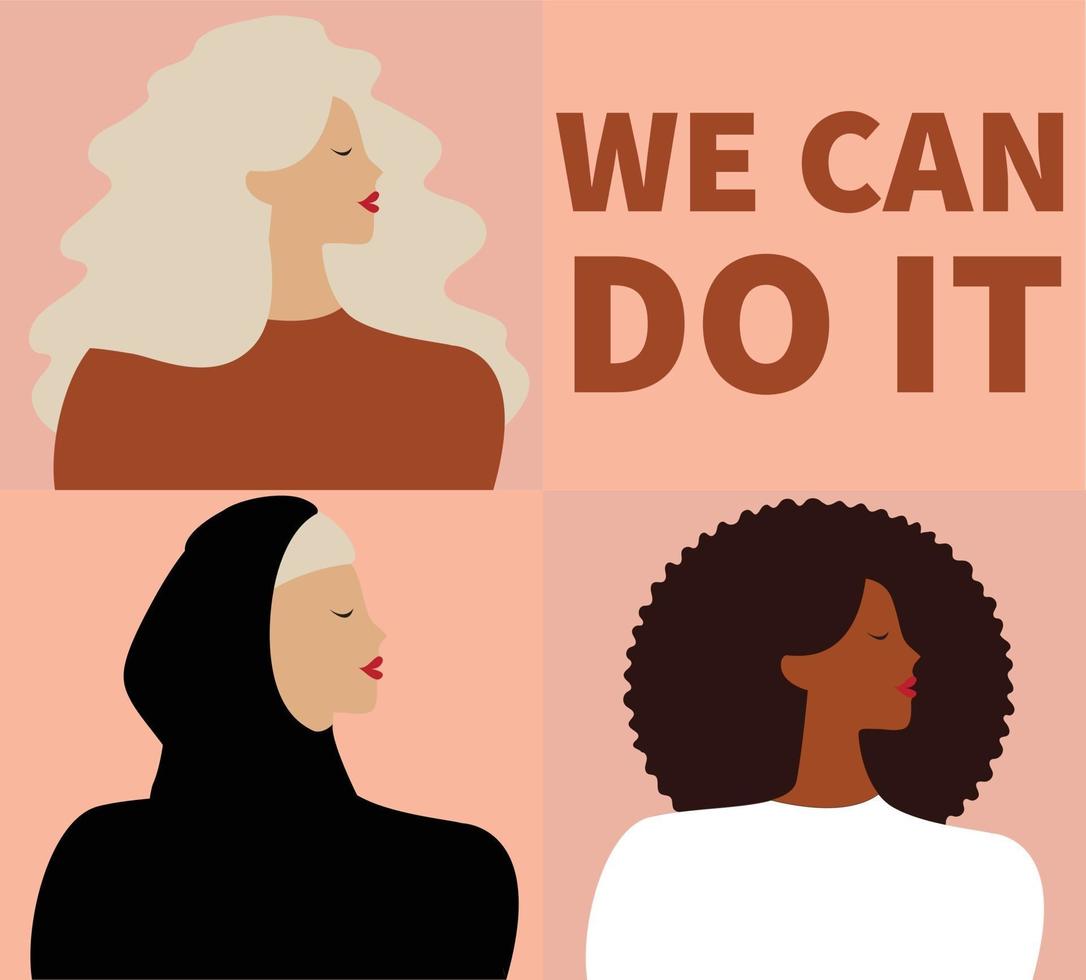 Eine Gruppe von Frauen sagt: Ja, wir können es schaffen. Frauenförderung Gleichstellung der Geschlechter vektor