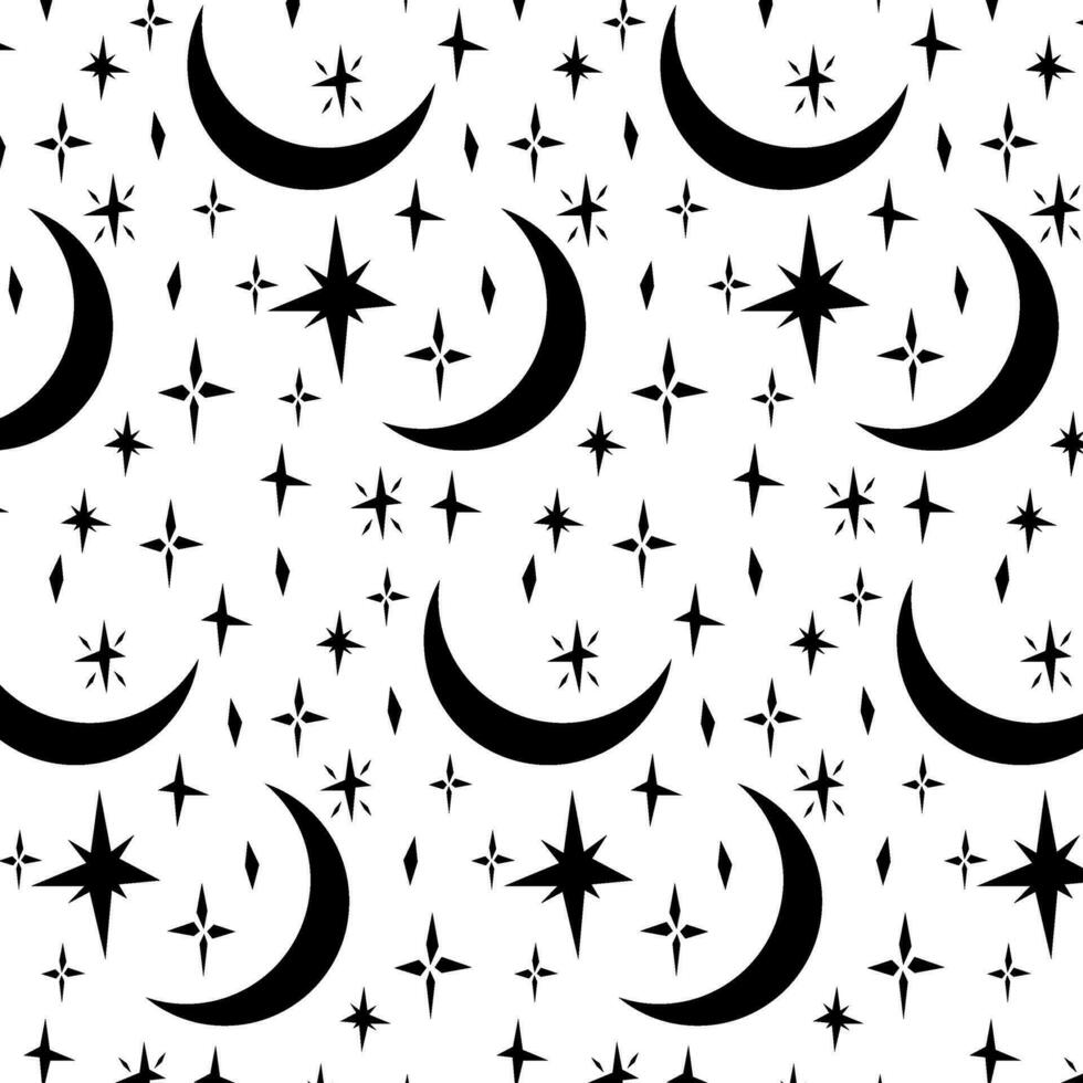 mönster måne och stjärnor på en transparent bakgrund, sömlös mönster vektor grafik