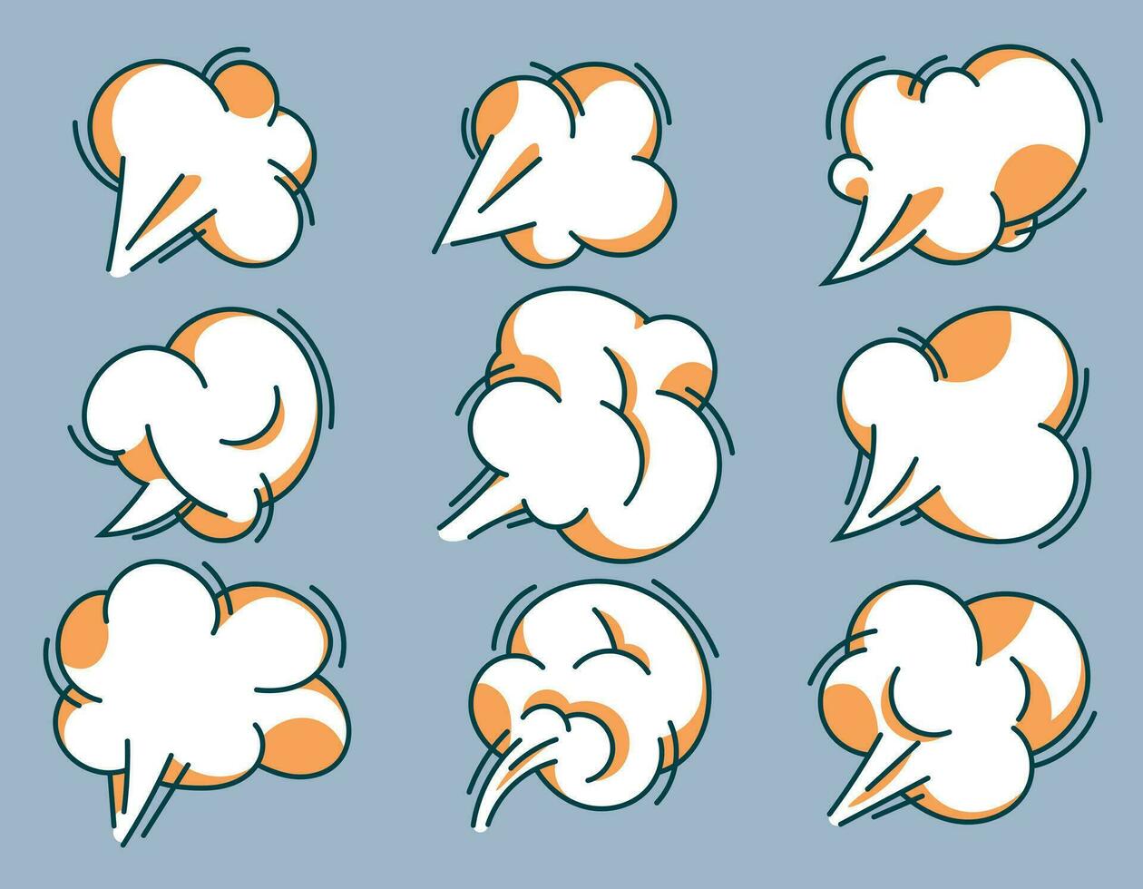 uppsättning av tecknad serie damm moln. komisk moln form. vektor illustration