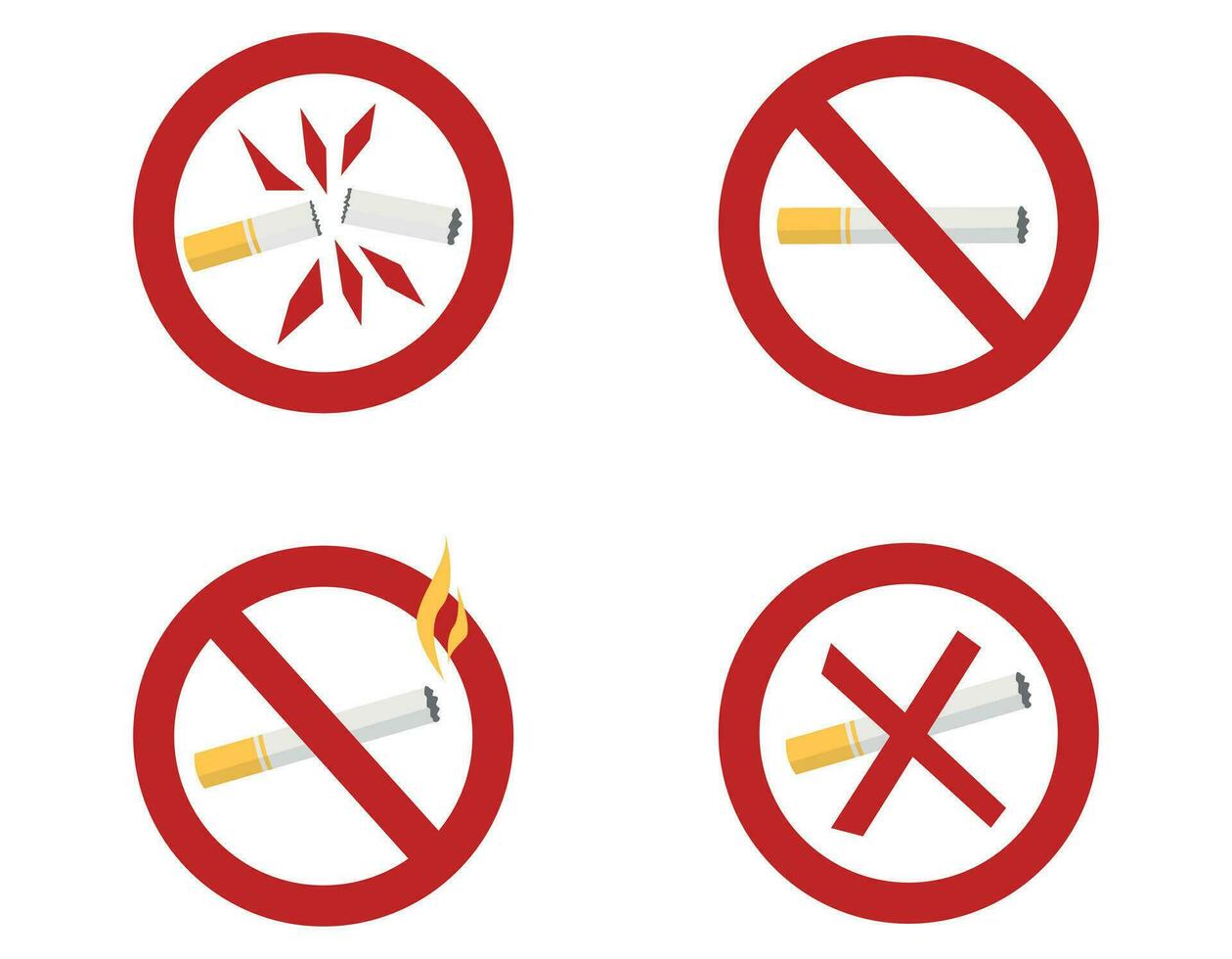 einstellen Verbot von Rauchen, Zigarette Verbot Zeichen, gebrochen Zigarette, Schaden zu Gesundheit vektor