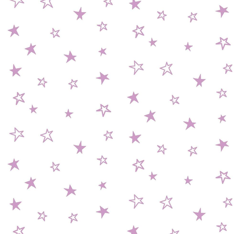 starry sömlös mönster. rosa stjärnor kontur och ihålig. kaotisk element. textur av abstrakt geometrisk form. design mall för tapet, förpackning, textil. vektor illustration