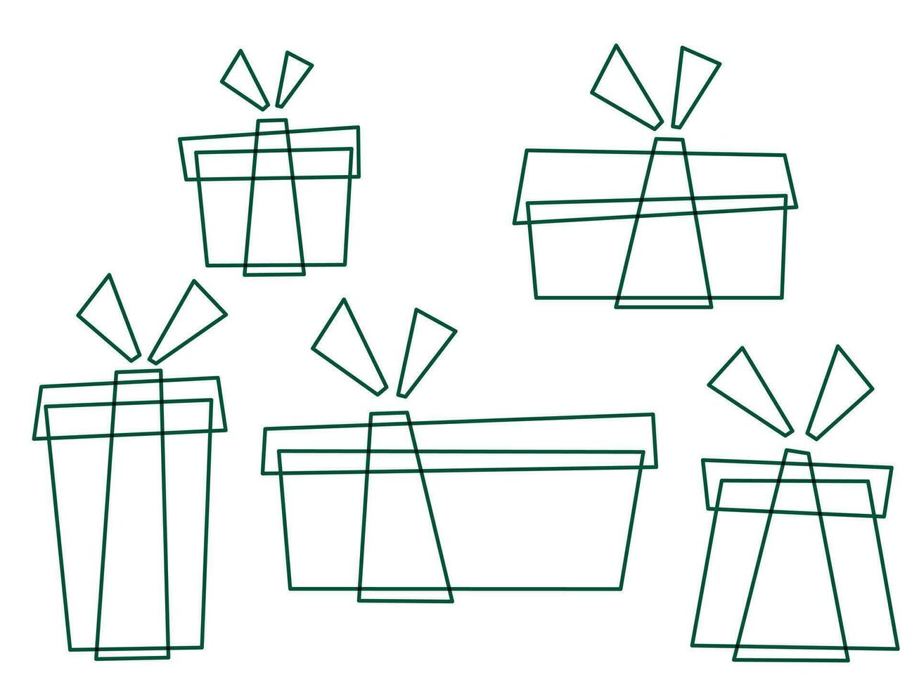 webdoodle stil gåva lådor, översikt, gåvor isolerat på vit. färgrik förpackning. försäljning, handla begrepp för design samling för födelsedag, jul. för klotter vektor design, översikt