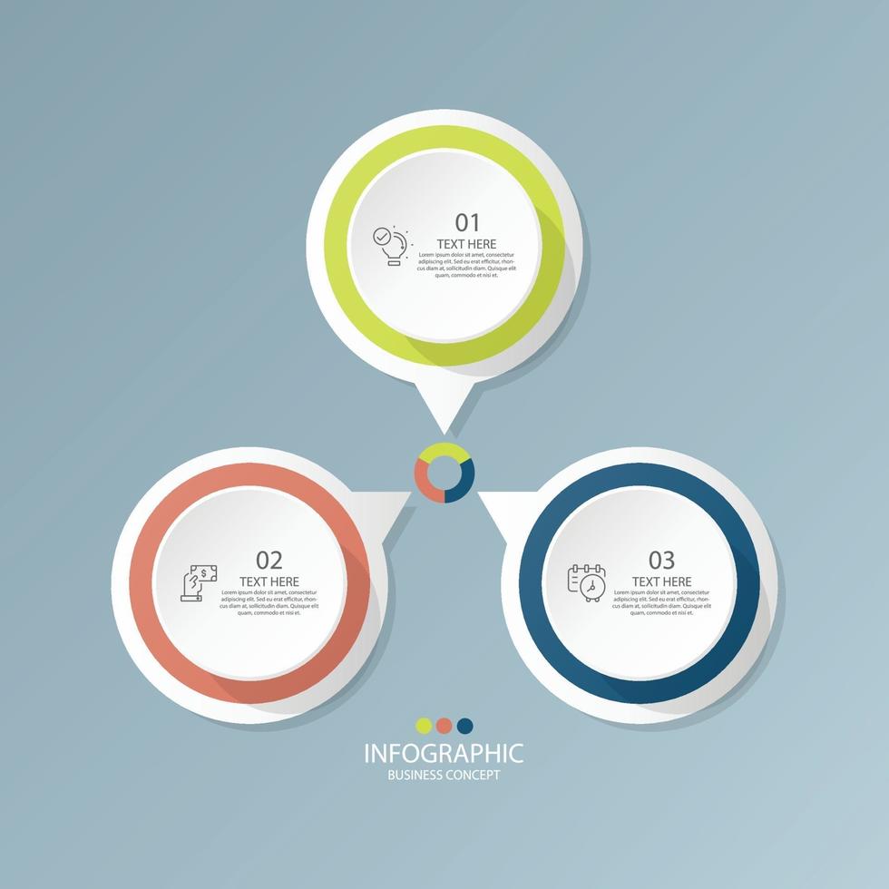 grundlegende Kreis-Infografik-Vorlage mit 3 Schritten, vektor