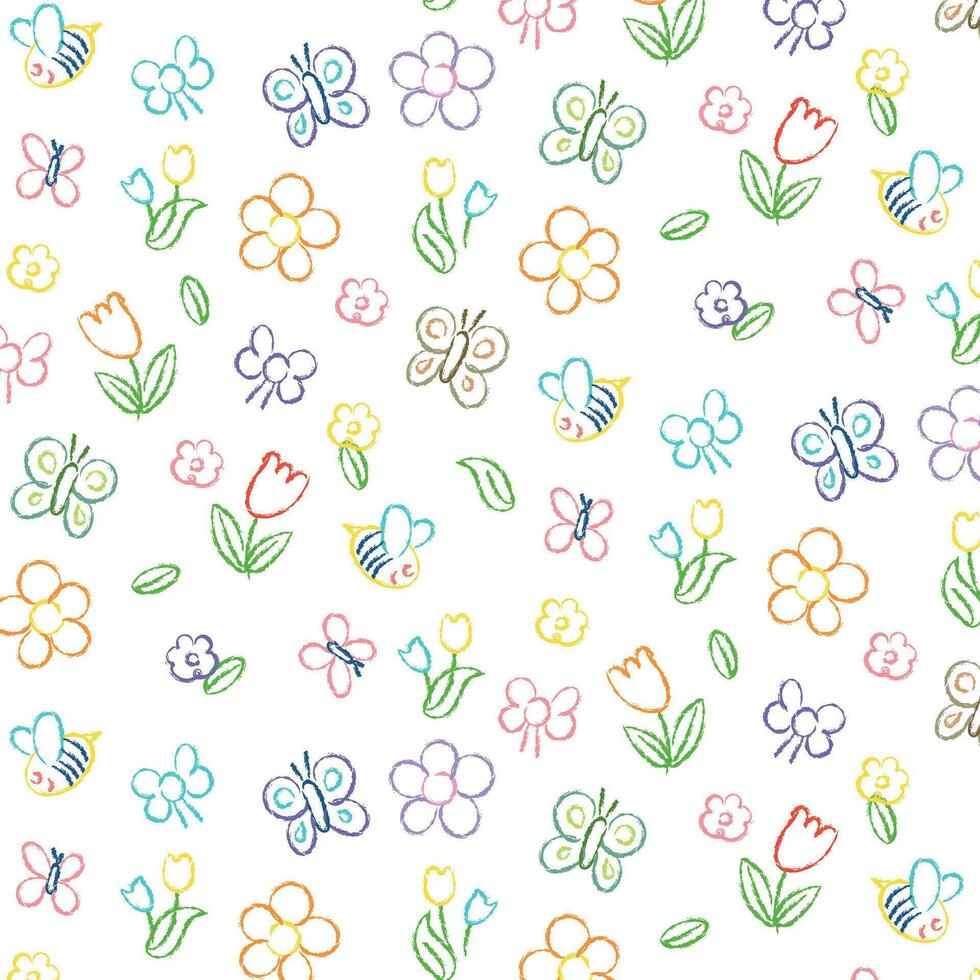 klotter klotter mönster av blommor, barns teckning, sömlös mönster på transparent bakgrund, vektor design för barn