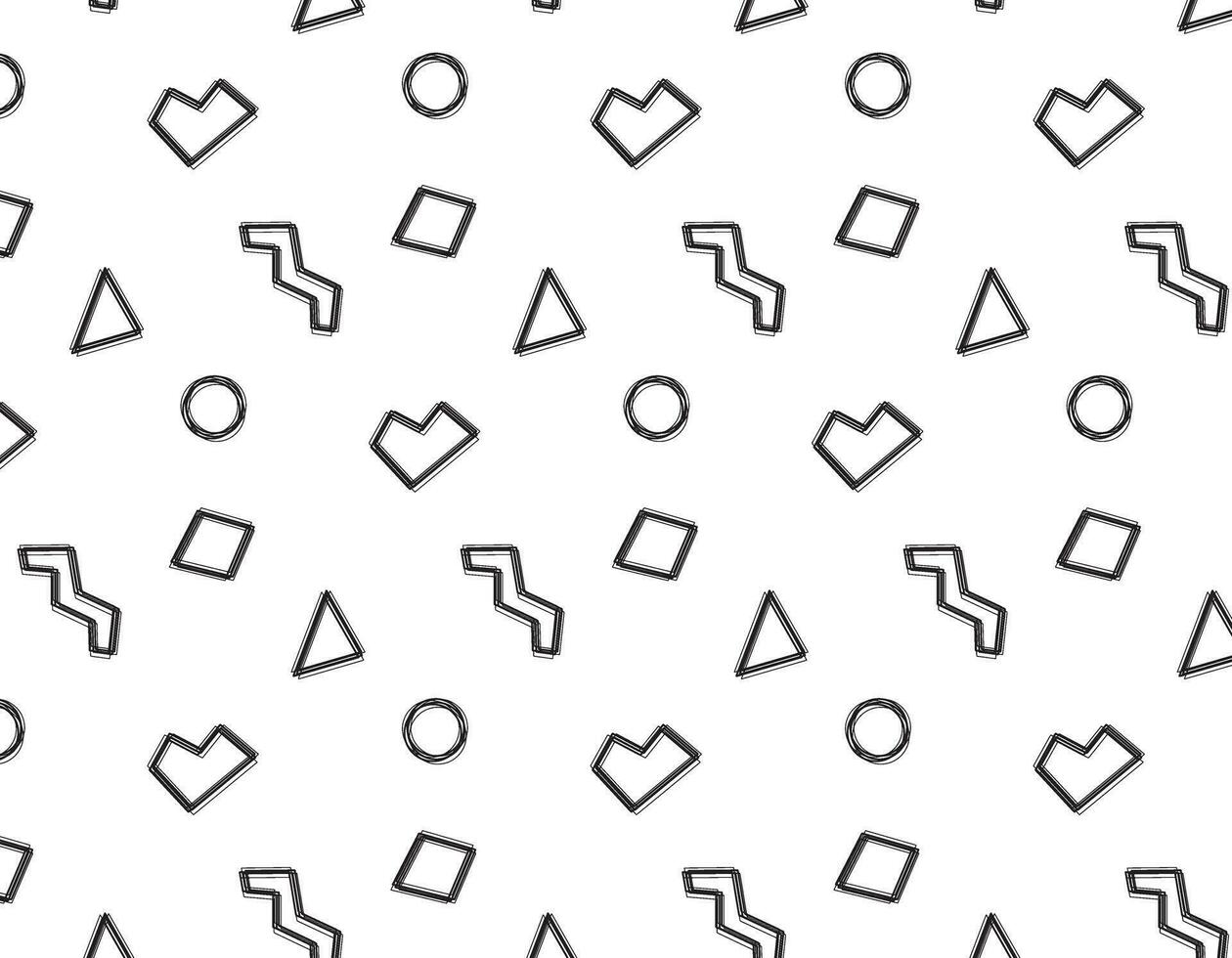 Muster geometrisch Formen schwarz Linie, nahtlos Muster auf ein transparent Hintergrund. Textur Linie, Gekritzel skizzieren. Hipster Mode im Menfice Stil. Vektor abstrakt Illustration