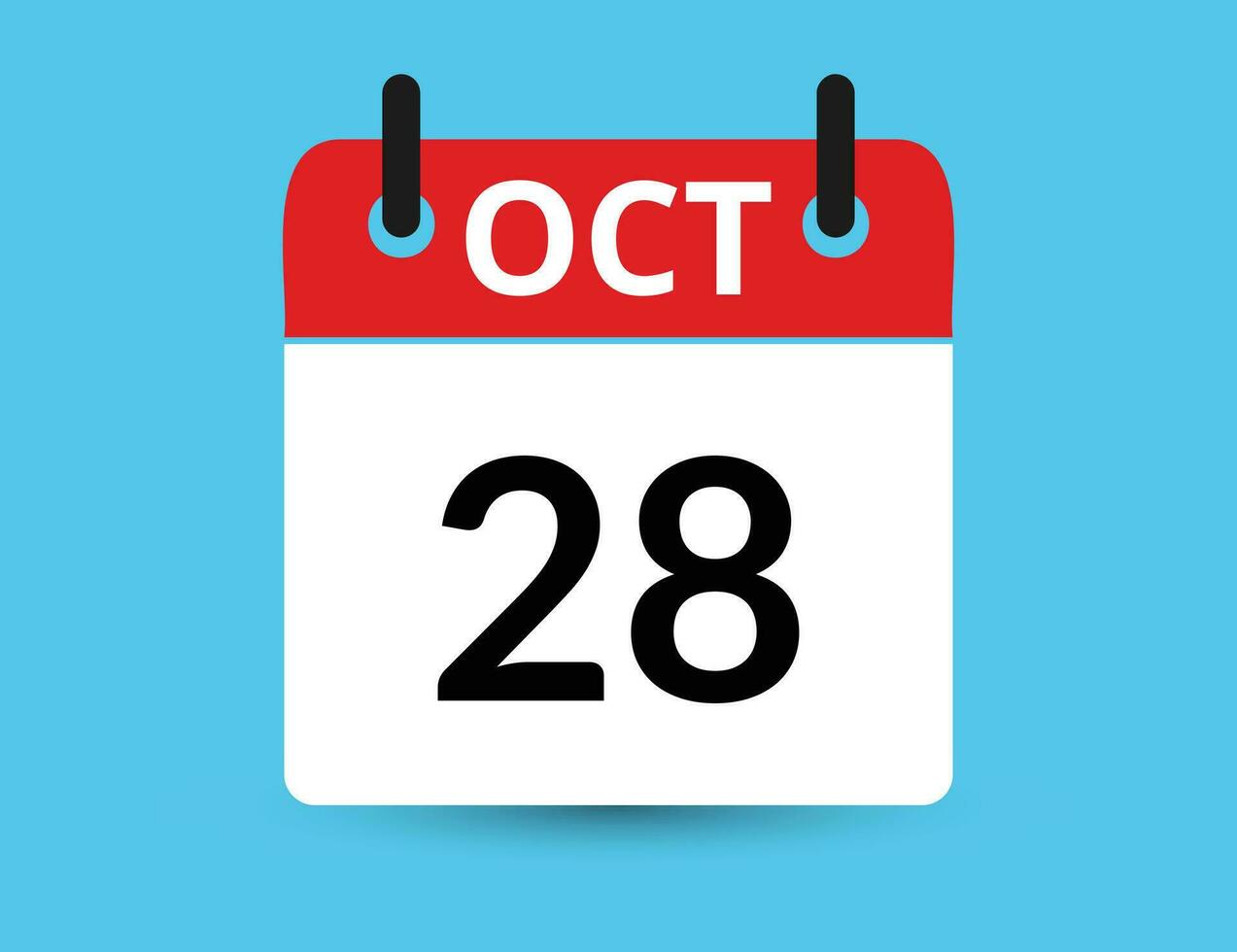 oktober 28. platt ikon kalender isolerat på blå bakgrund. datum och månad vektor illustration