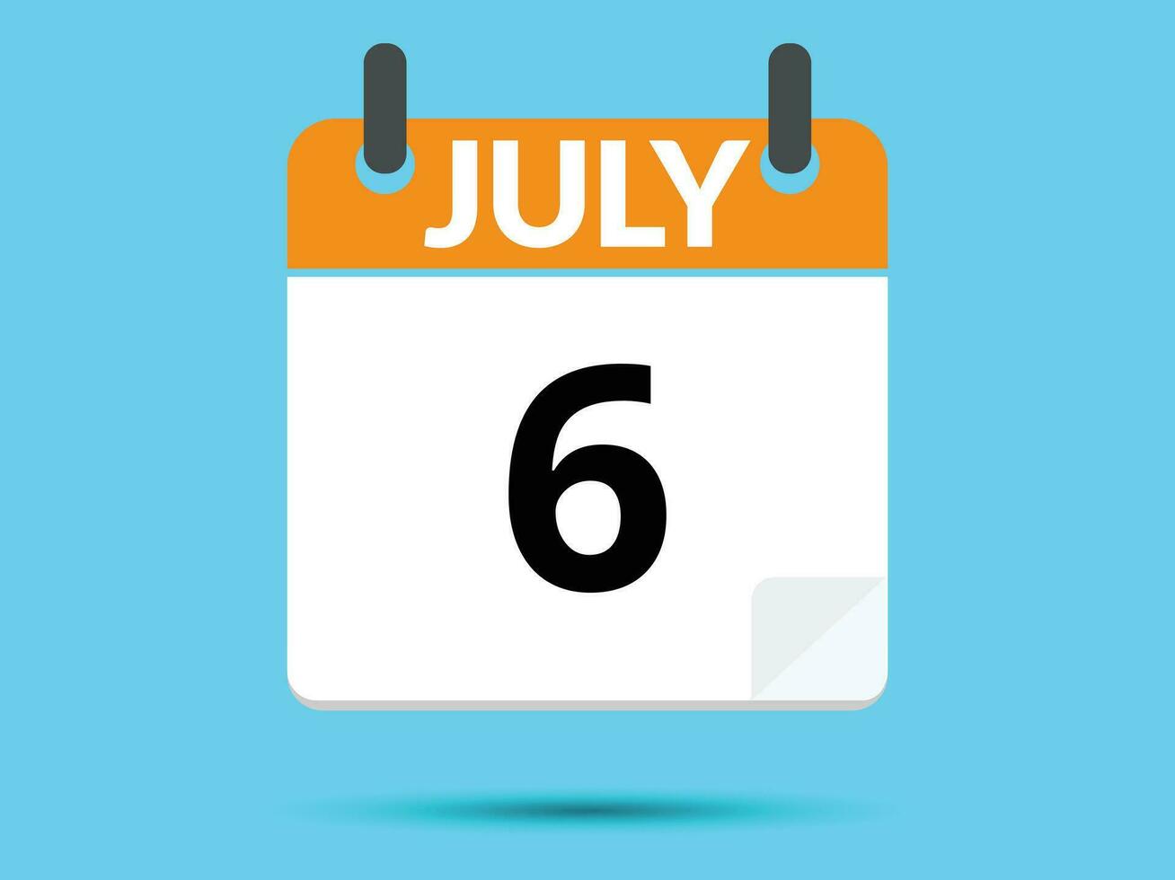 6 Juli. eben Symbol Kalender isoliert auf Blau Hintergrund. Vektor Illustration.