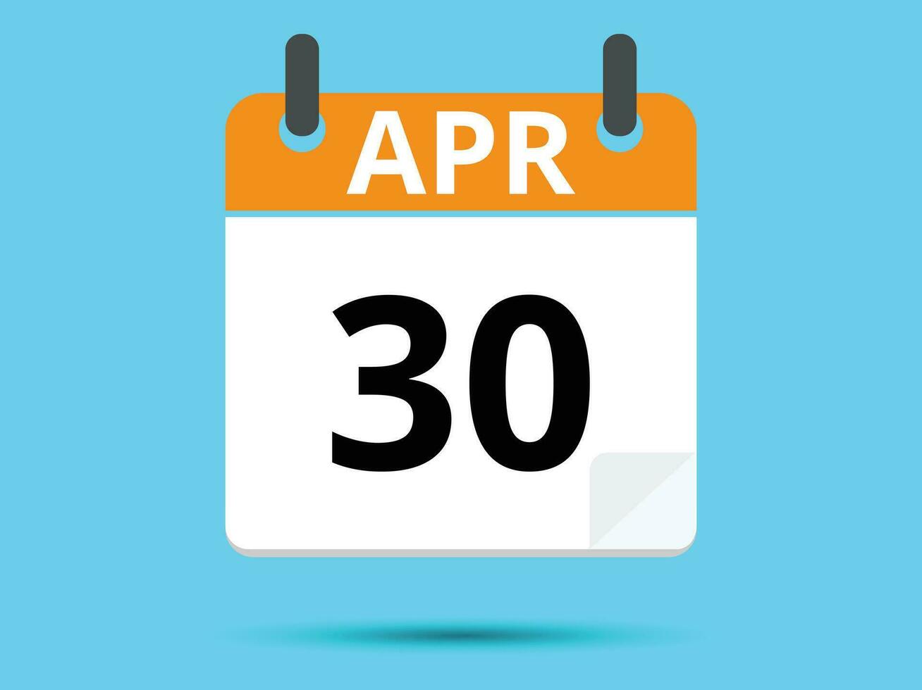 30 April. eben Symbol Kalender isoliert auf Blau Hintergrund. Vektor Illustration.
