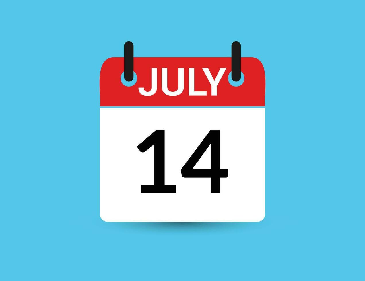 juli 14. platt ikon kalender isolerat på blå bakgrund. datum och månad vektor illustration