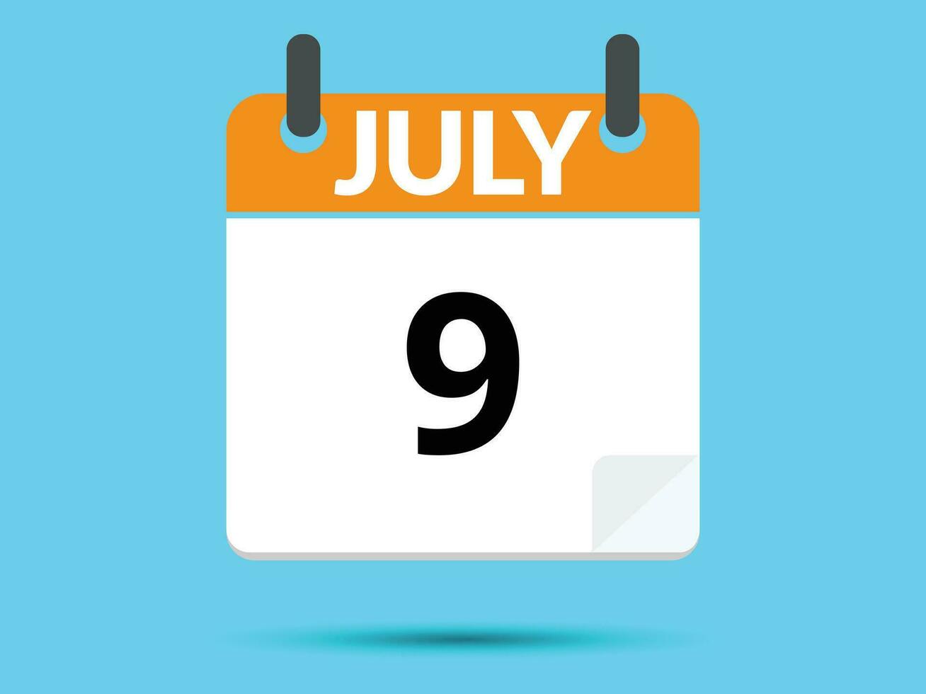 9 juli. platt ikon kalender isolerat på blå bakgrund. vektor illustration.