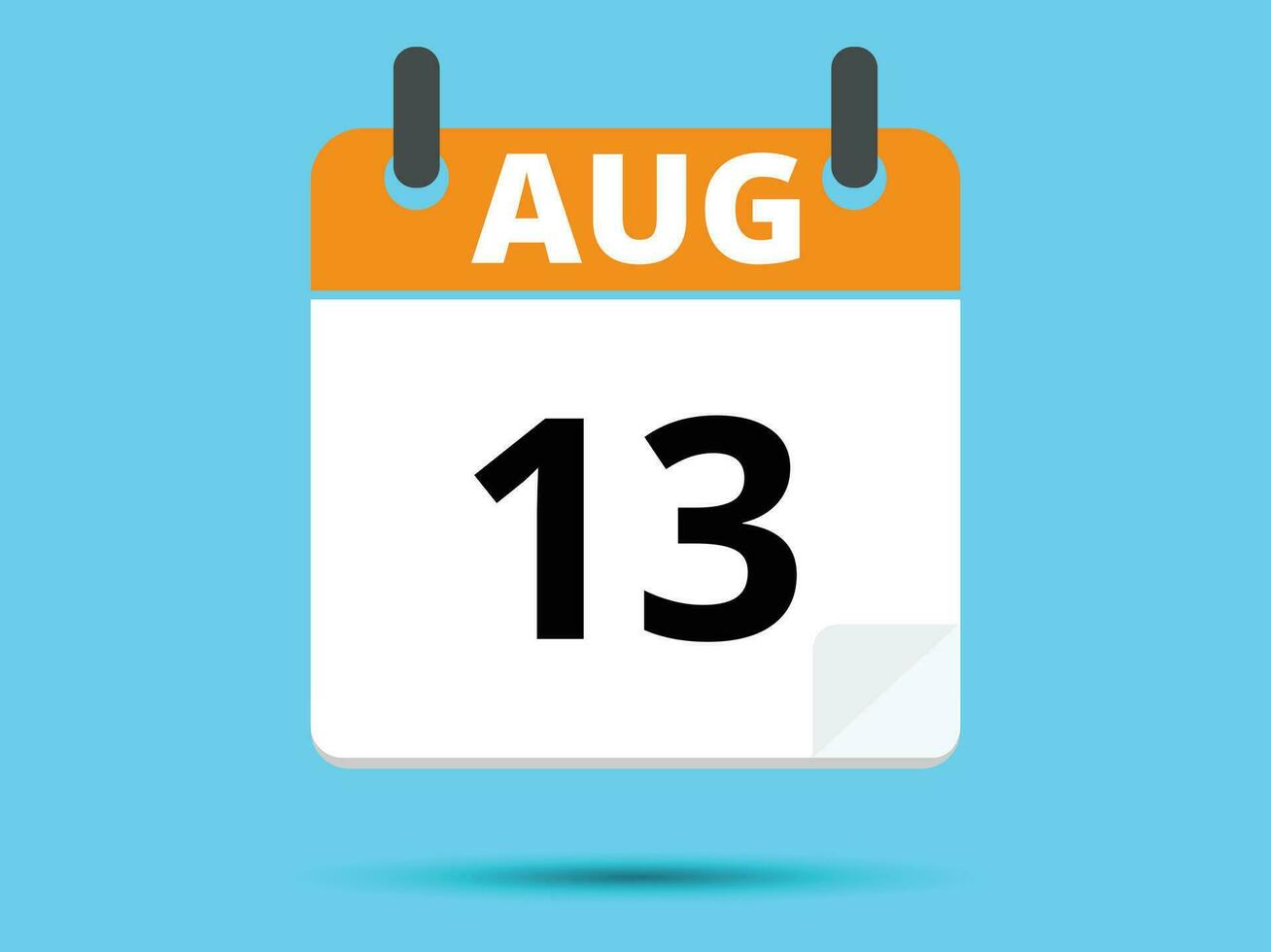 13 augusti. platt ikon kalender isolerat på blå bakgrund. vektor illustration.