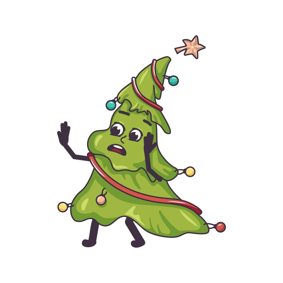 ein verängstigter Weihnachtsbaum in Panik packt sein Gesicht und rennt vektor
