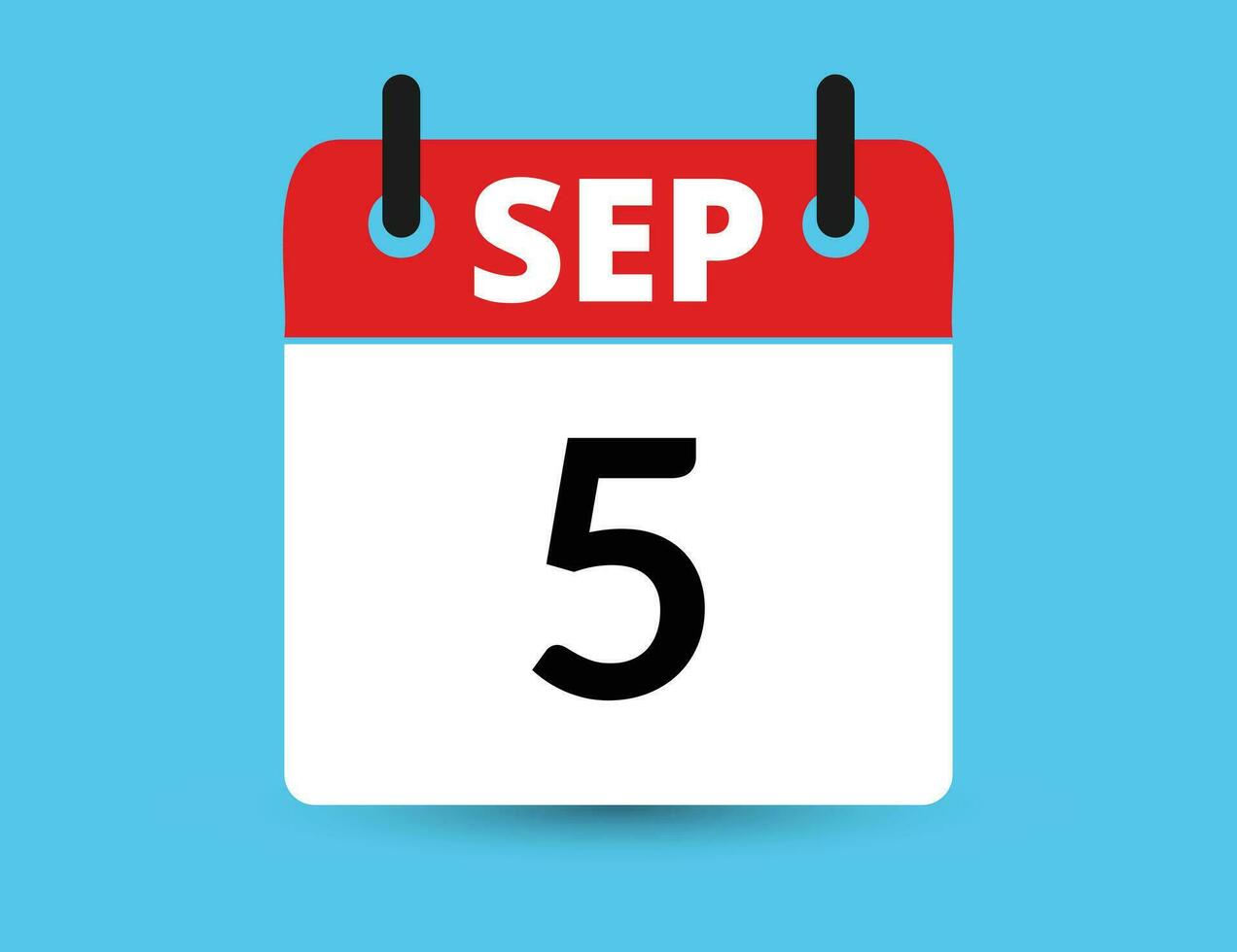 september 5. platt ikon kalender isolerat på blå bakgrund. datum och månad vektor illustration