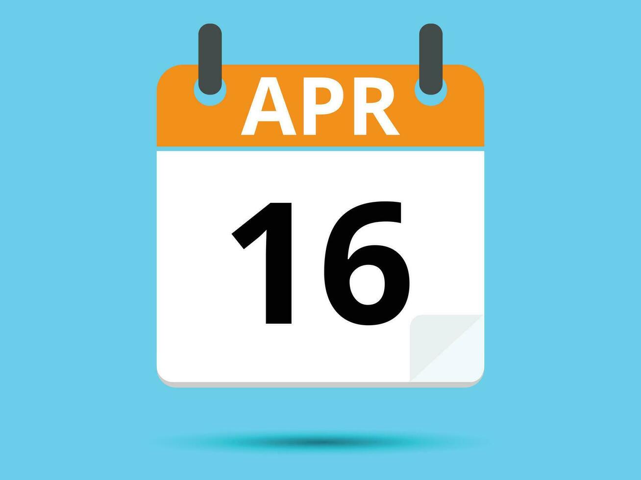 16 April. eben Symbol Kalender isoliert auf Blau Hintergrund. Vektor Illustration.