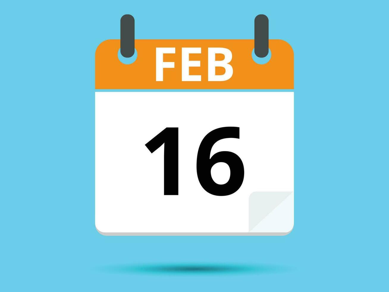 16 februari. platt ikon kalender isolerat på blå bakgrund. vektor illustration.