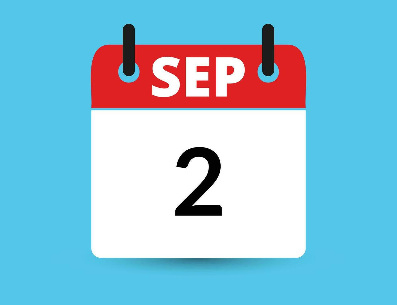 september 2. platt ikon kalender isolerat på blå bakgrund. datum och månad vektor illustration