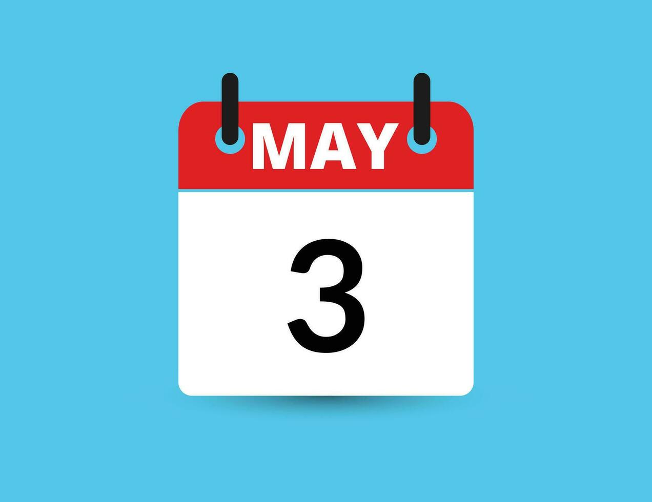 Maj 3. platt ikon kalender isolerat på blå bakgrund. datum och månad vektor illustration
