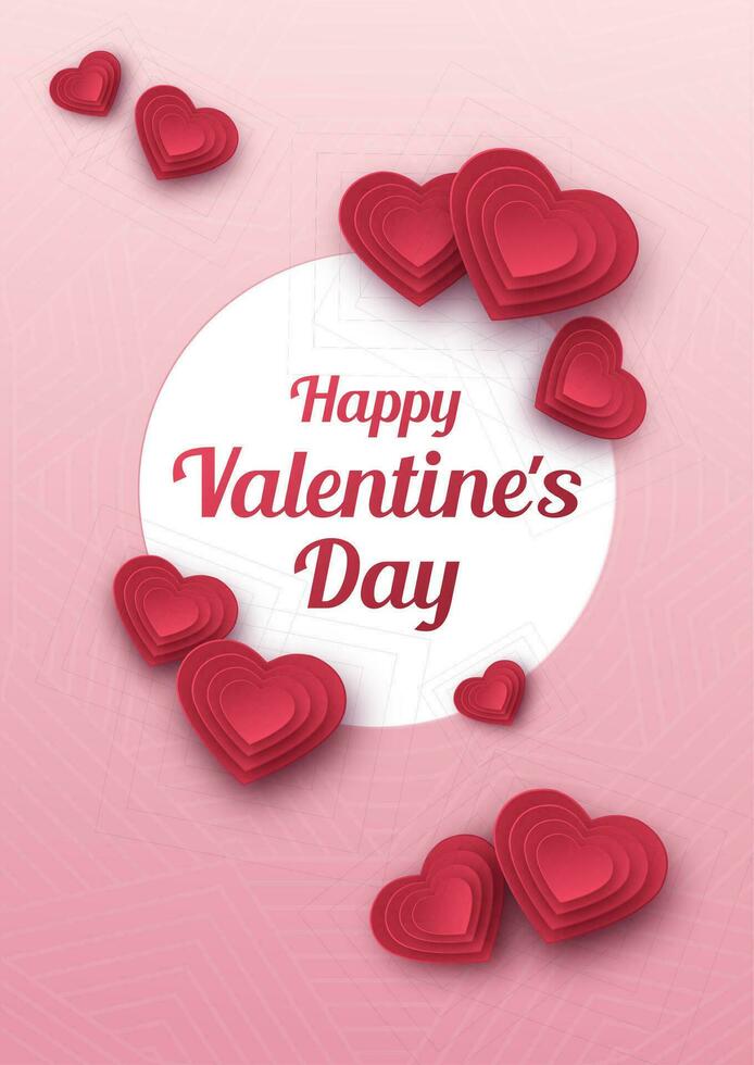 glücklich Valentinsgrüße Tag Gruß Karte. Papier Kunst, Liebe und Hochzeit. rot Papier Herzen im Stil von Origami. Vektor