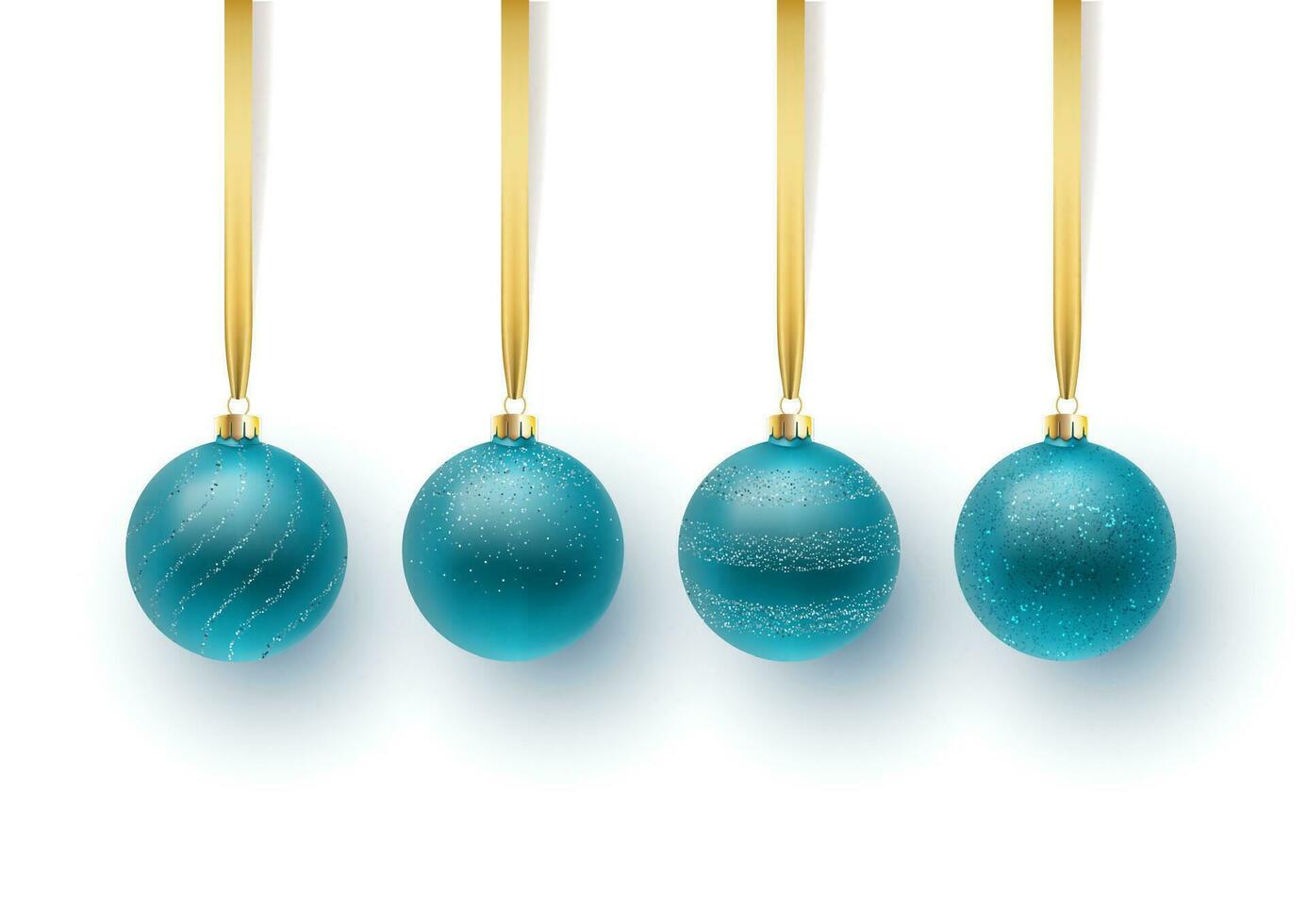 einstellen von Blau Weihnachten Ball, mit ein Ornament und Pailletten. isoliert auf Weiß Hintergrund. Vektor Illustration.