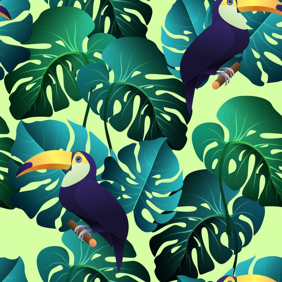 toucan och monster, mönster, platt vektor illustration av fågel