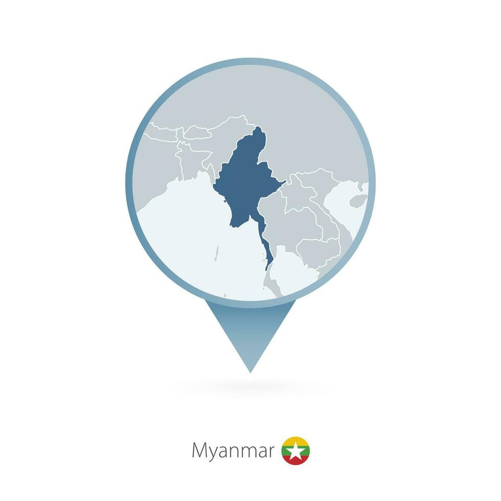 Karta stift med detaljerad Karta av myanmar och angränsande länder. vektor