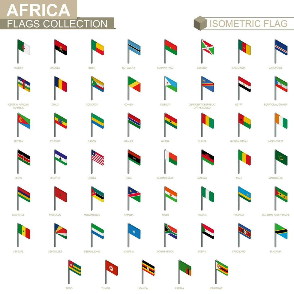 isometrisk flagga samling, länder av afrika. vektor