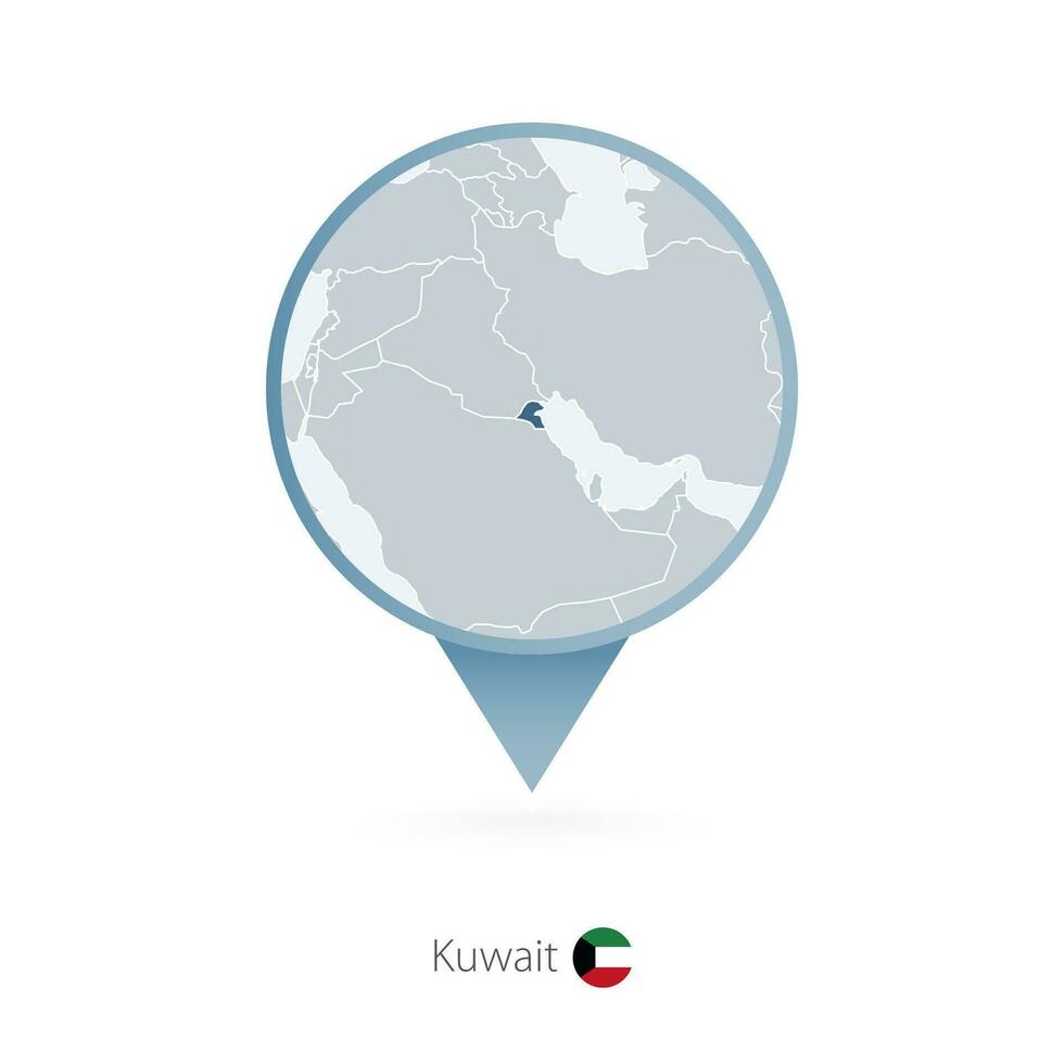 Karte Stift mit detailliert Karte von Kuwait und benachbart Länder. vektor