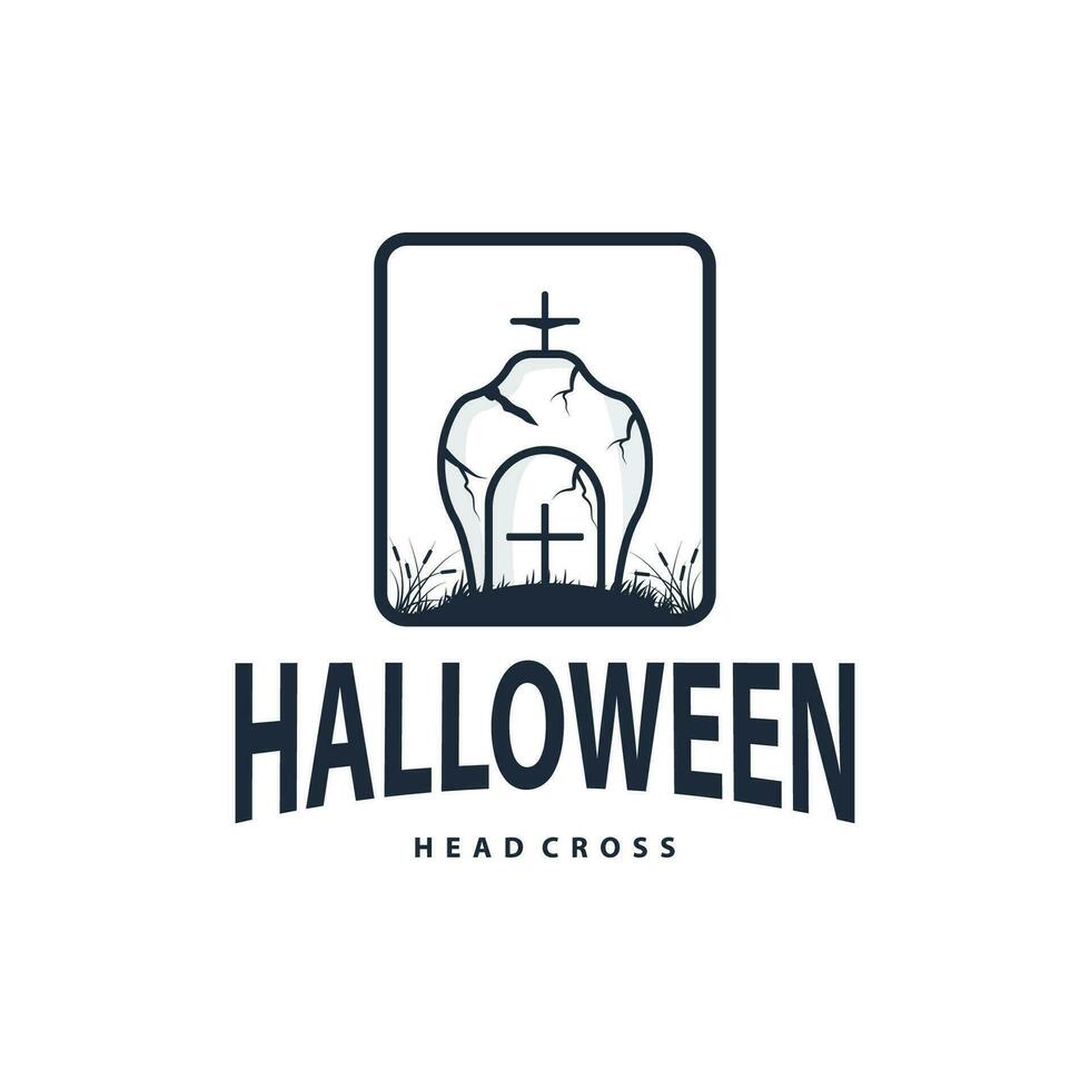 Grabstein Logo, Grab Friedhof kreuzen, einfach Jahrgang Halloween Grab Design vektor