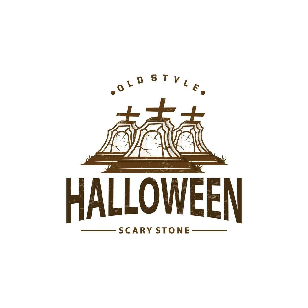 gravsten logotyp, grav kyrkogård korsa, enkel årgång halloween grav design vektor