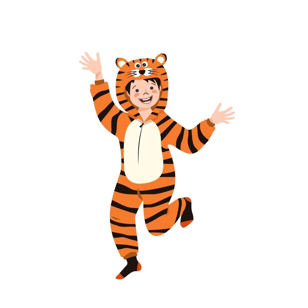 Junge im Karnevalskostüm des Tigers. Kinder Pyjamaparty vektor