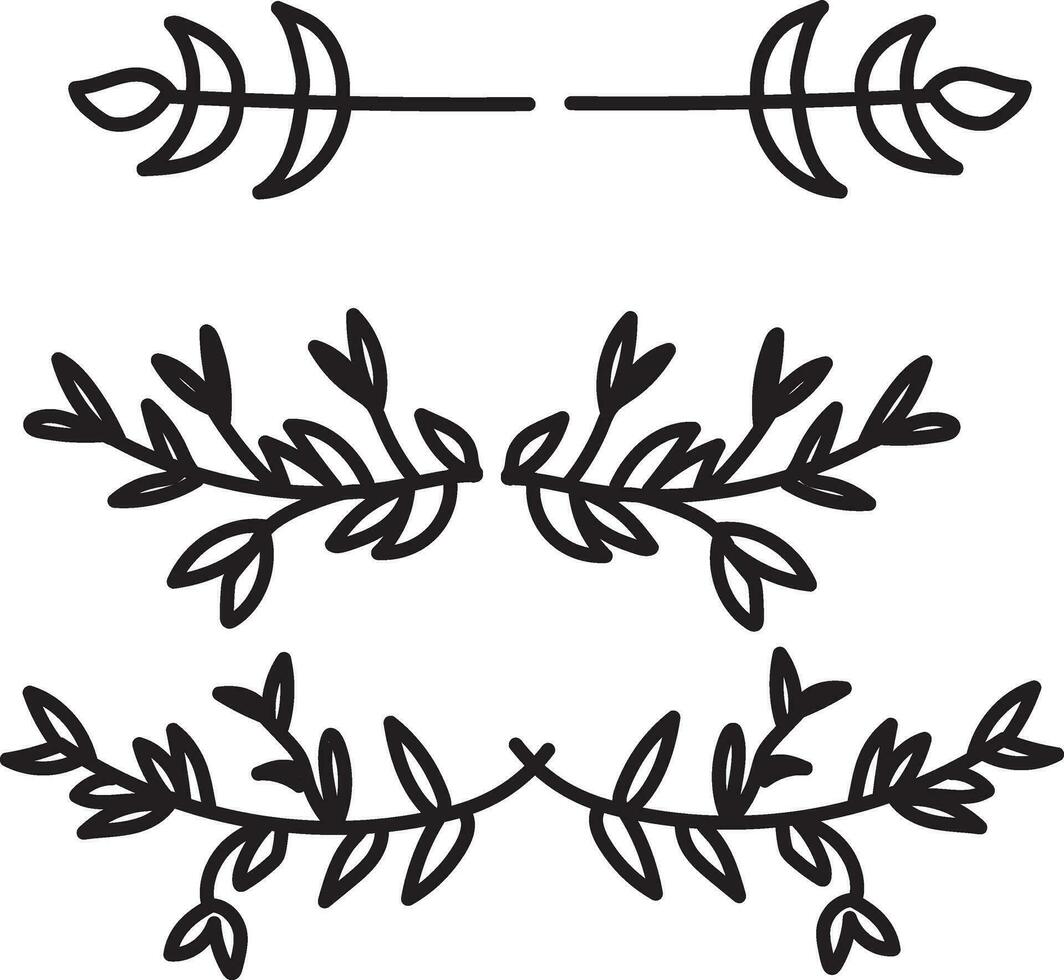 hand dragen prydnad delare samling, hand dragen ClipArt, gränser ClipArt design element, klotter avdelare, hand dragen linje gränser, blad design, årgång ornament, dekoration element vektor